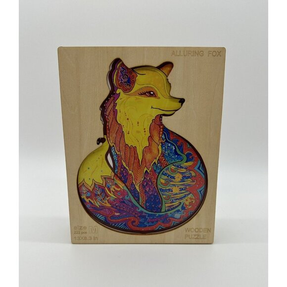 Wooden Jigsaw Puzzle Alluring Fox Rainbow Odd Shapes Complex Pieces READ - Picture 1 of 15